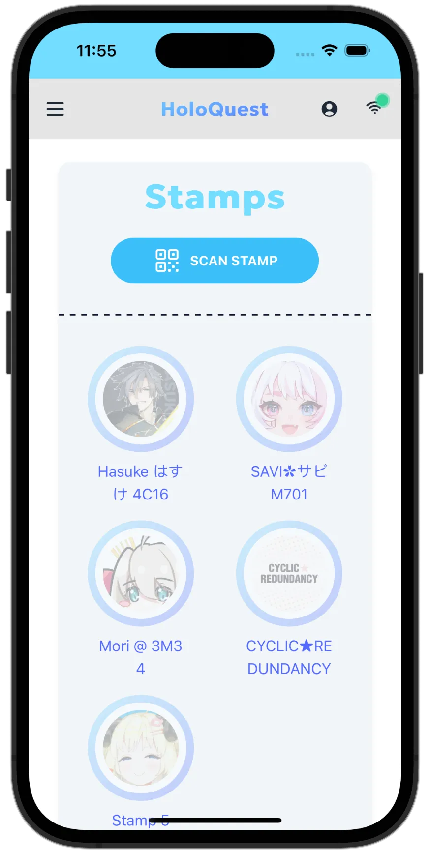 Mockup of the stamp sheet in the app.